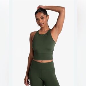 Lole Comfort Stretch Cropped Racerback Tank Top Green Size Medium